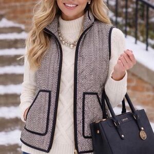 J.Crew Excursion Herringbone Women's Full-Zip Quilted Puffer Vest Sz S EUC